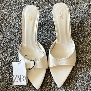 zara heeled leather sandals pointed toe mule